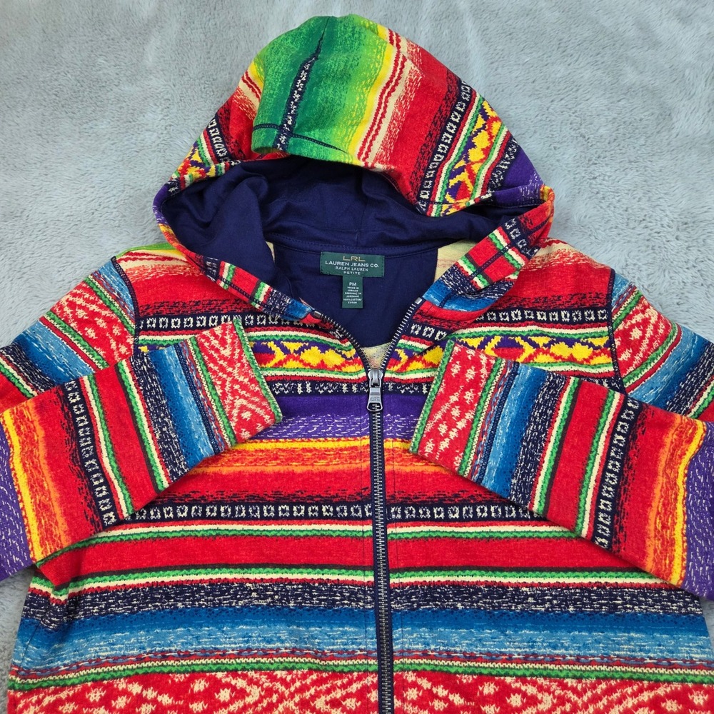 Lauren Jeans Co Full Zip Hoodie Womens PM Serape Southwestern Rainbow Multi-Colo
